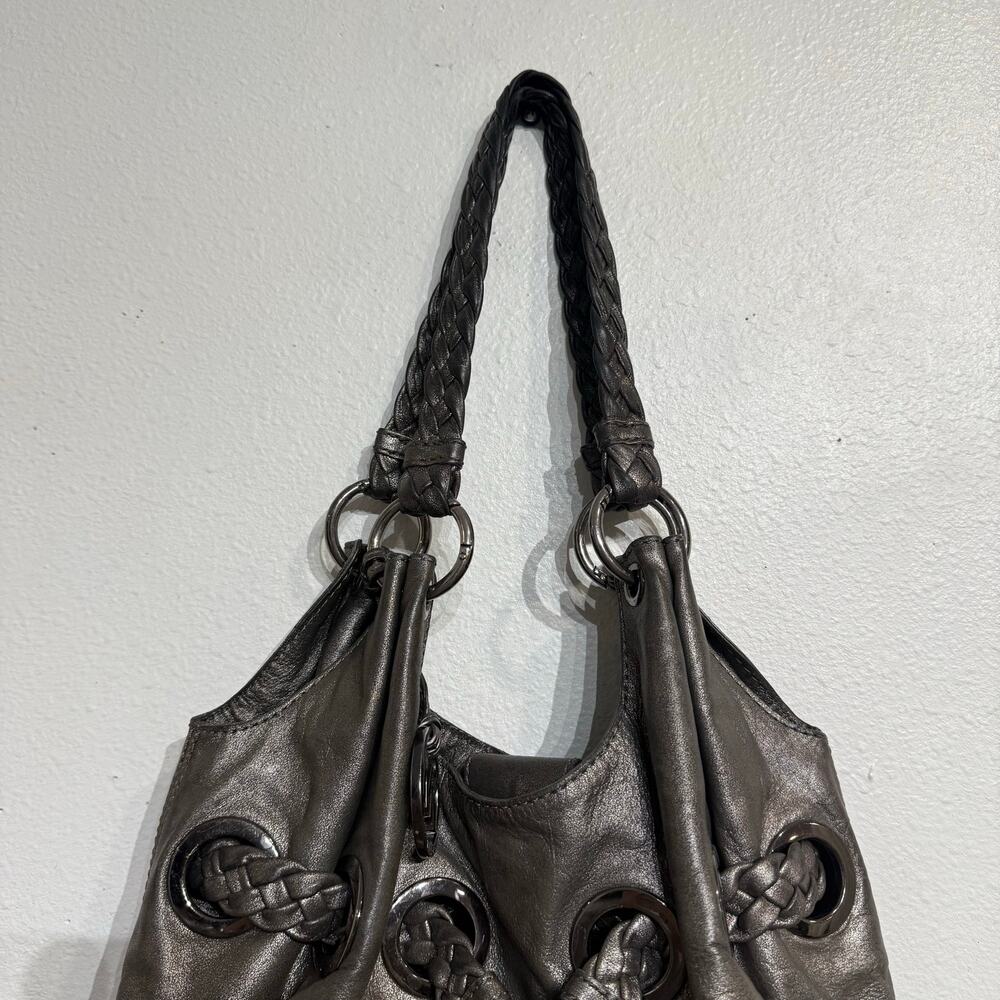 Michael Kors Metallic Silver Leather Drawstring Hobo Shoulder Bag Large - Picture 6 of 12